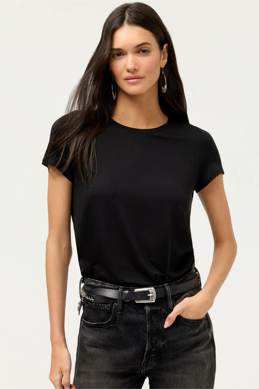 ESSENTIALS SHORT SLEEVE PLEAT BACK CREW NECK - Johnny Was Featured