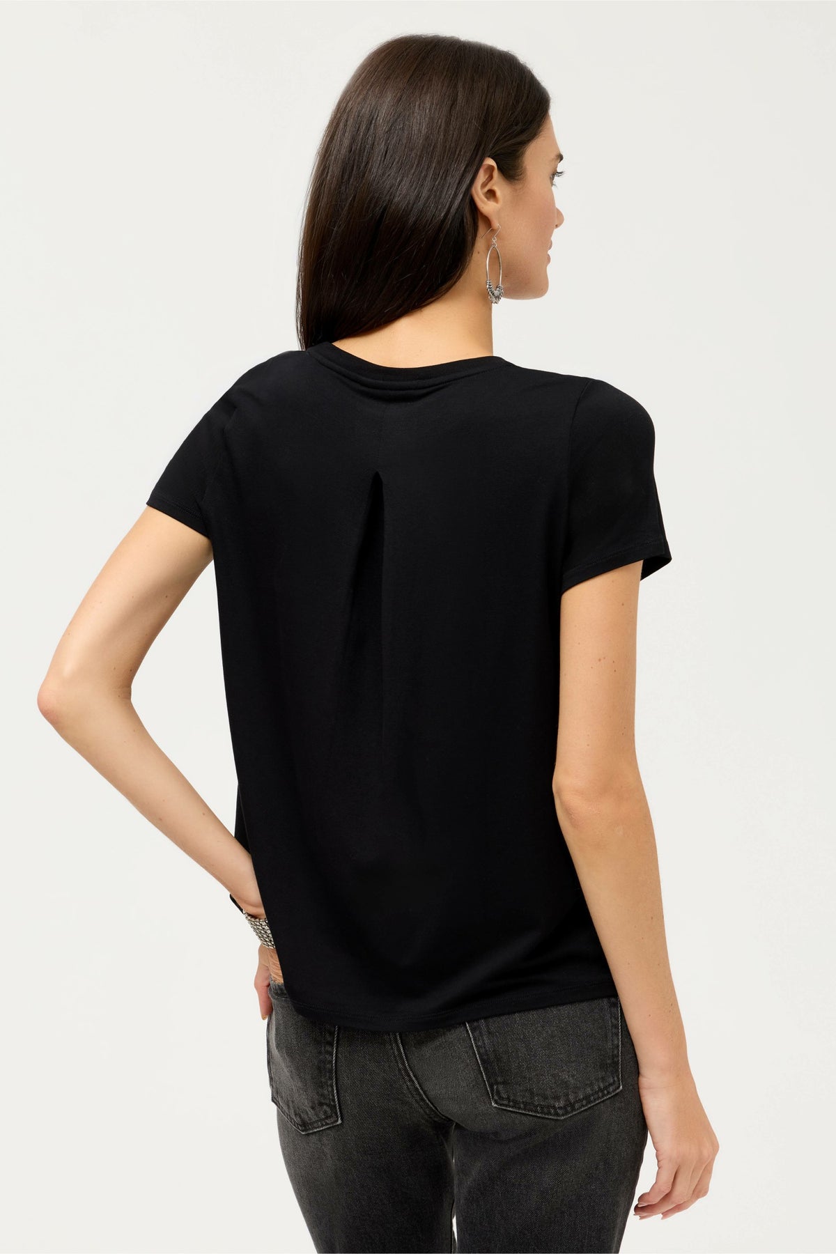 ESSENTIALS SHORT SLEEVE PLEAT BACK CREW NECK - Johnny Was Featured