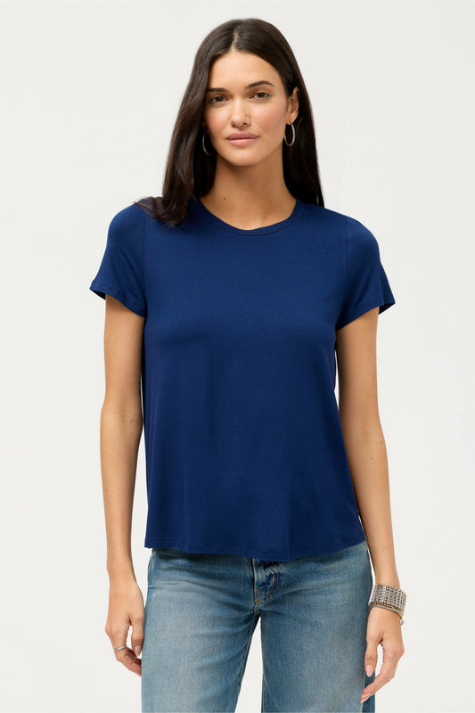 ESSENTIALS SHORT SLEEVE PLEAT BACK CREW NECK - Johnny Was Popular