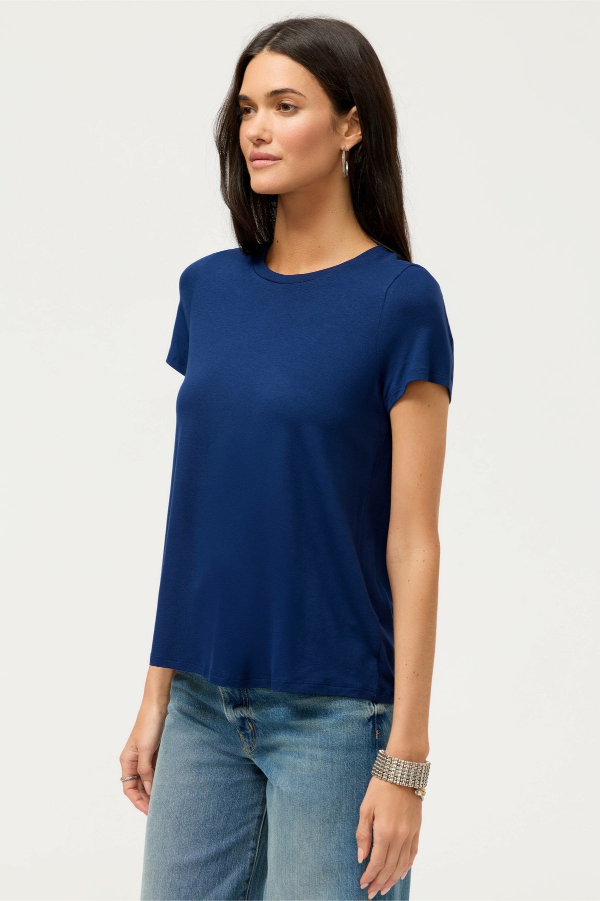 ESSENTIALS SHORT SLEEVE PLEAT BACK CREW NECK - Johnny Was Popular