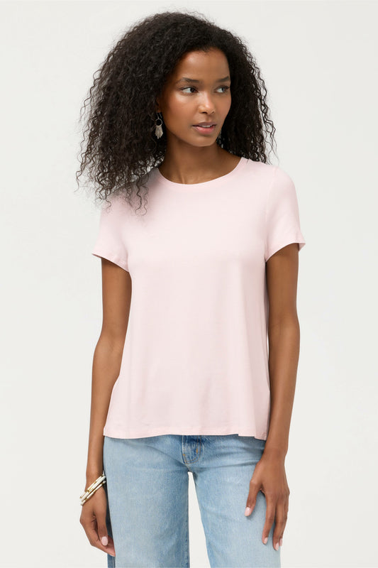 ESSENTIALS SHORT SLEEVE PLEAT BACK CREW NECK - Johnny Was Trending