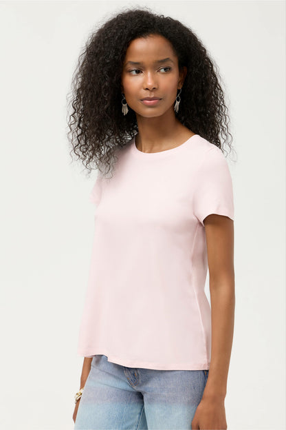 ESSENTIALS SHORT SLEEVE PLEAT BACK CREW NECK - Johnny Was Trending