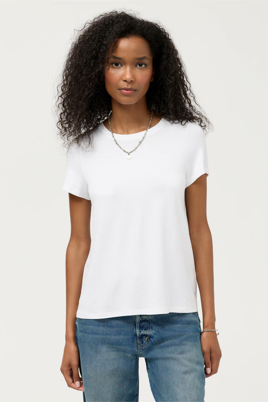 ESSENTIALS SHORT SLEEVE PLEAT BACK CREW NECK - Johnny Was Best Seller
