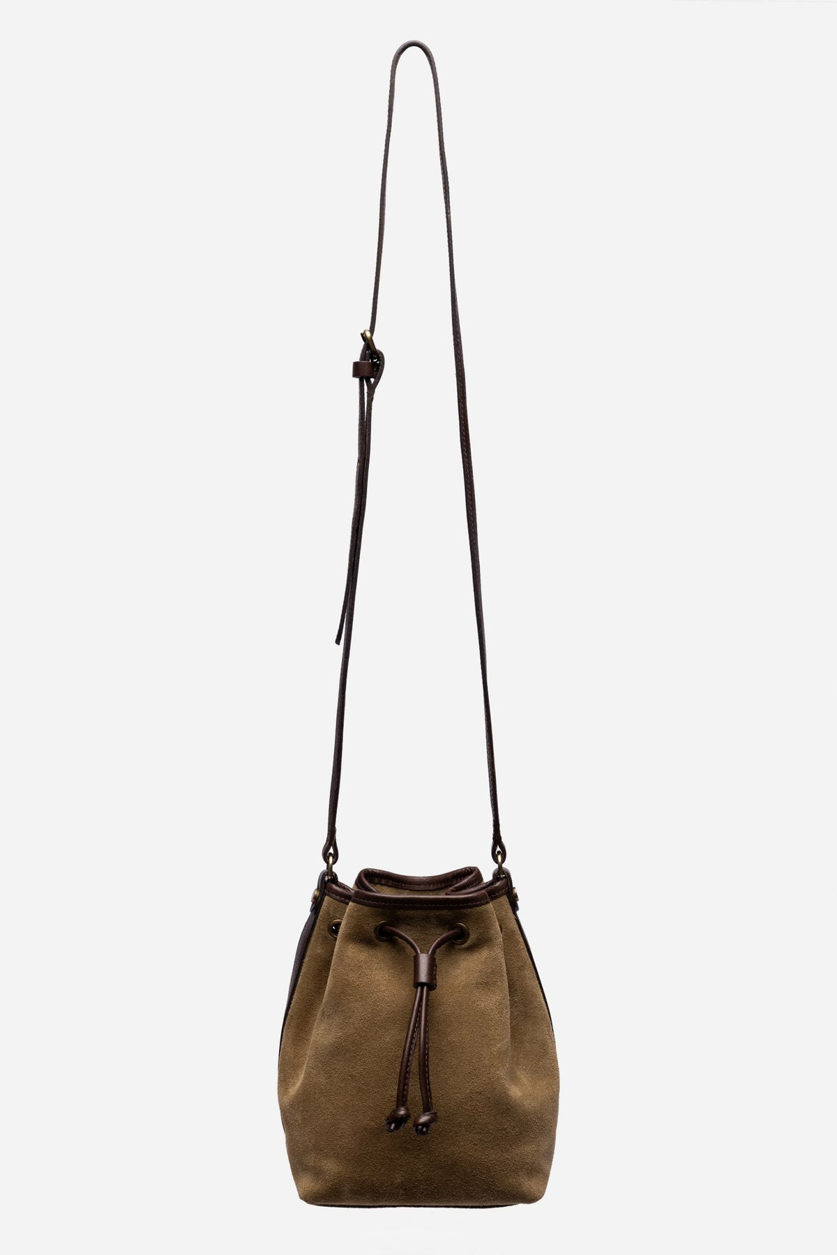 ITALIAN SUEDE CONTRAST TRIM BUCKET BAG - Johnny Was Exclusive