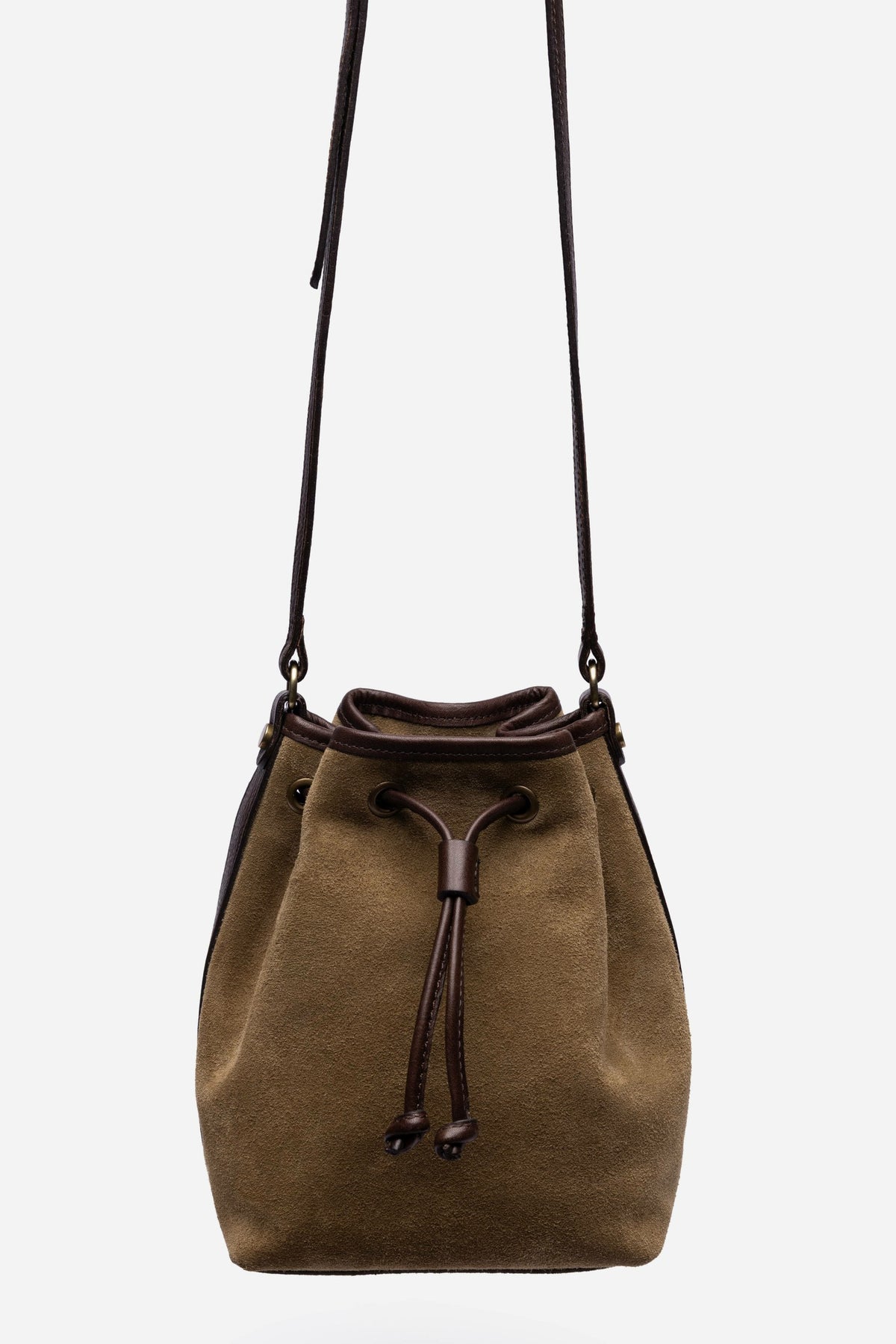 ITALIAN SUEDE CONTRAST TRIM BUCKET BAG - Johnny Was Exclusive