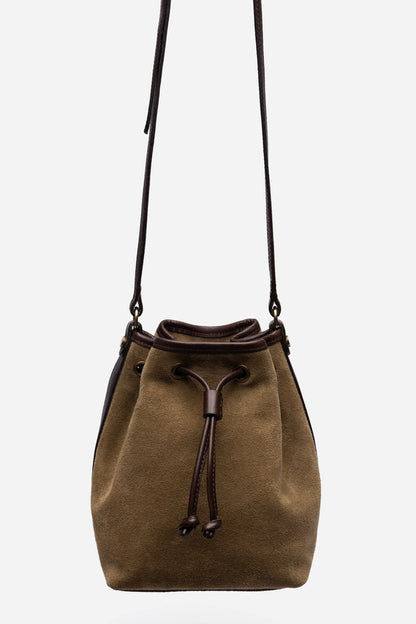ITALIAN SUEDE CONTRAST TRIM BUCKET BAG - Johnny Was Exclusive