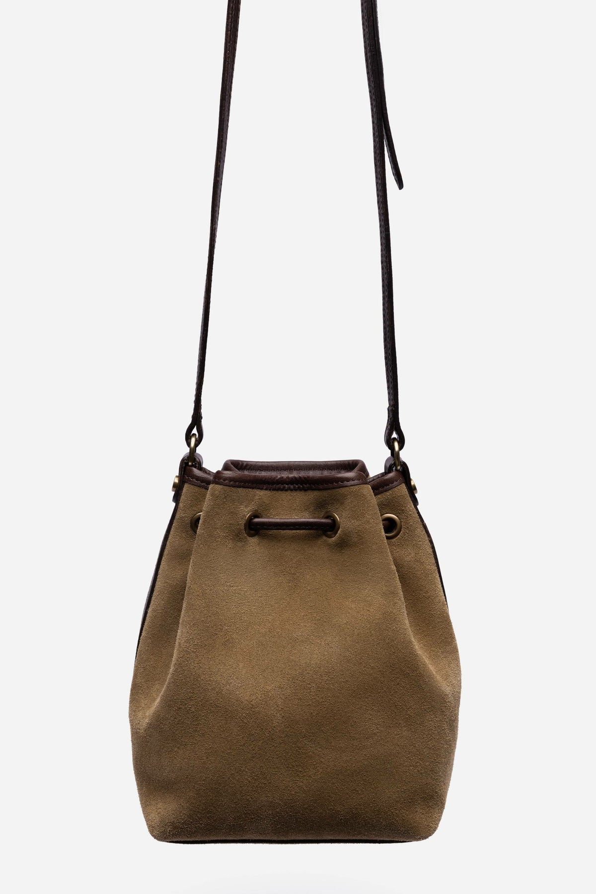 ITALIAN SUEDE CONTRAST TRIM BUCKET BAG - Johnny Was Exclusive