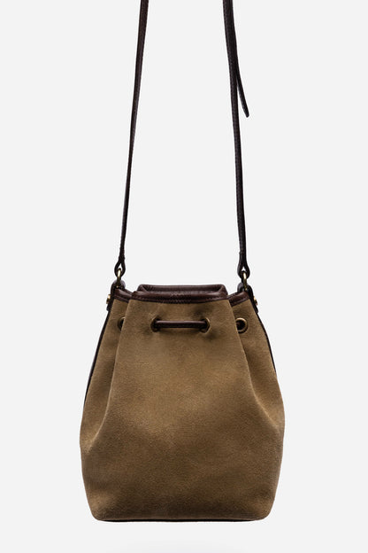 ITALIAN SUEDE CONTRAST TRIM BUCKET BAG - Johnny Was Exclusive