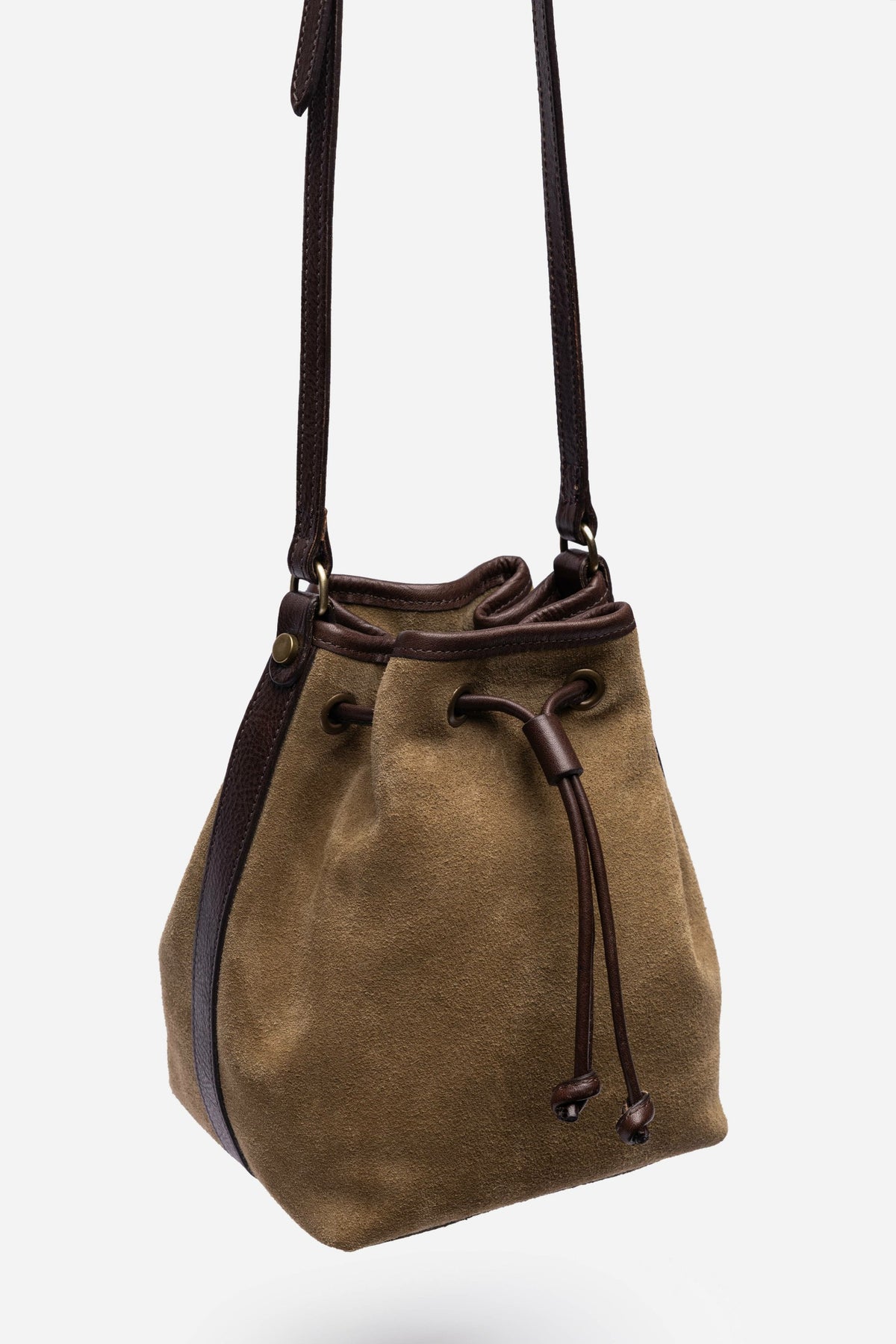 ITALIAN SUEDE CONTRAST TRIM BUCKET BAG - Johnny Was Exclusive