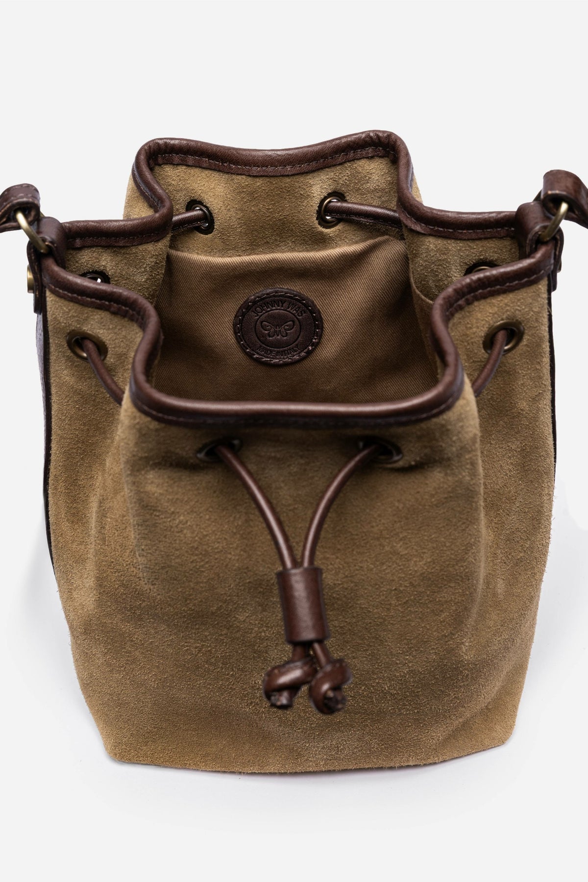 ITALIAN SUEDE CONTRAST TRIM BUCKET BAG - Johnny Was Exclusive