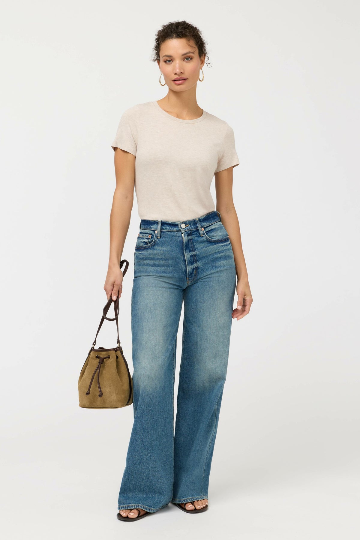ITALIAN SUEDE CONTRAST TRIM BUCKET BAG - Johnny Was Exclusive