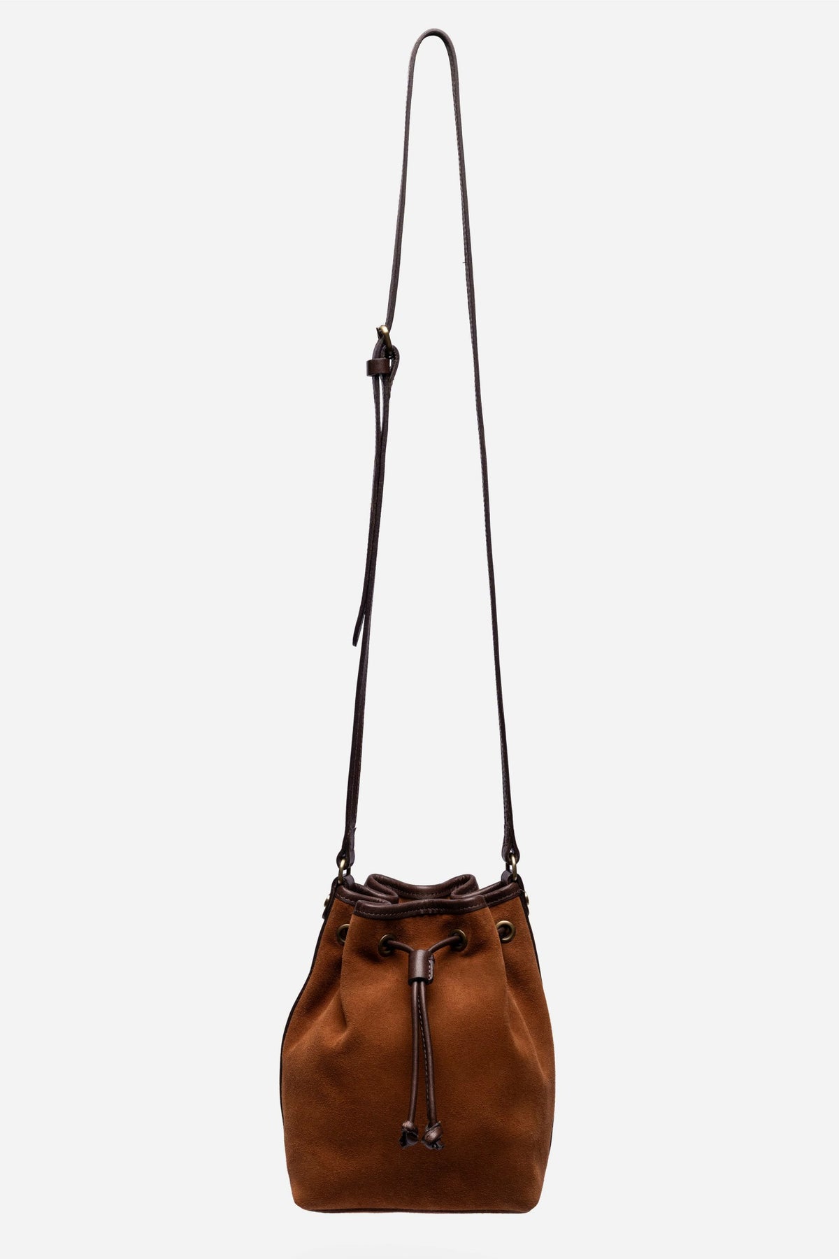 ITALIAN SUEDE CONTRAST TRIM BUCKET BAG - Johnny Was Signature