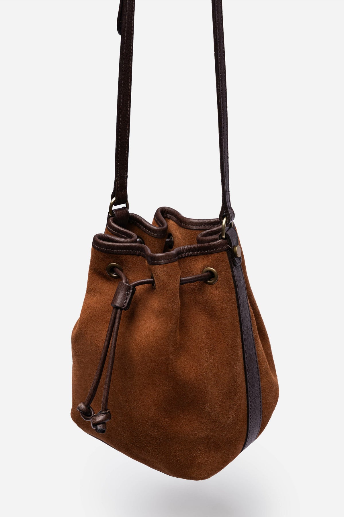 ITALIAN SUEDE CONTRAST TRIM BUCKET BAG - Johnny Was Signature
