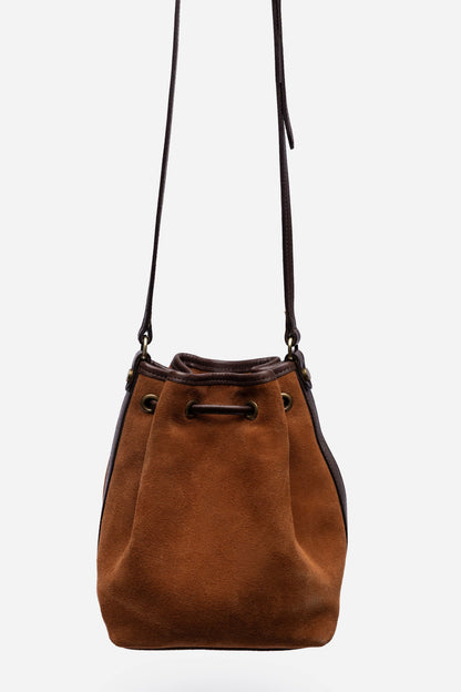 ITALIAN SUEDE CONTRAST TRIM BUCKET BAG - Johnny Was Signature
