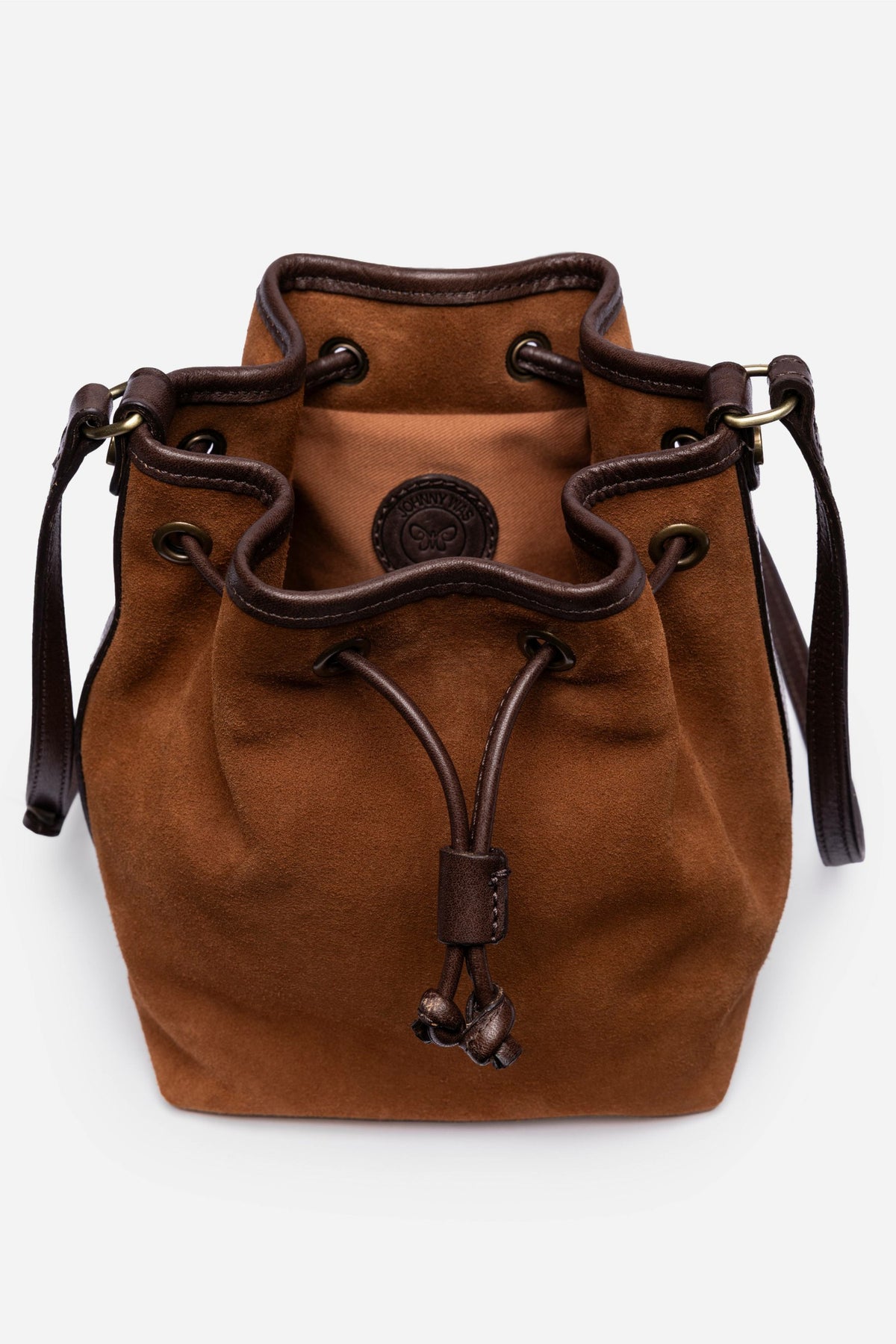 ITALIAN SUEDE CONTRAST TRIM BUCKET BAG - Johnny Was Signature