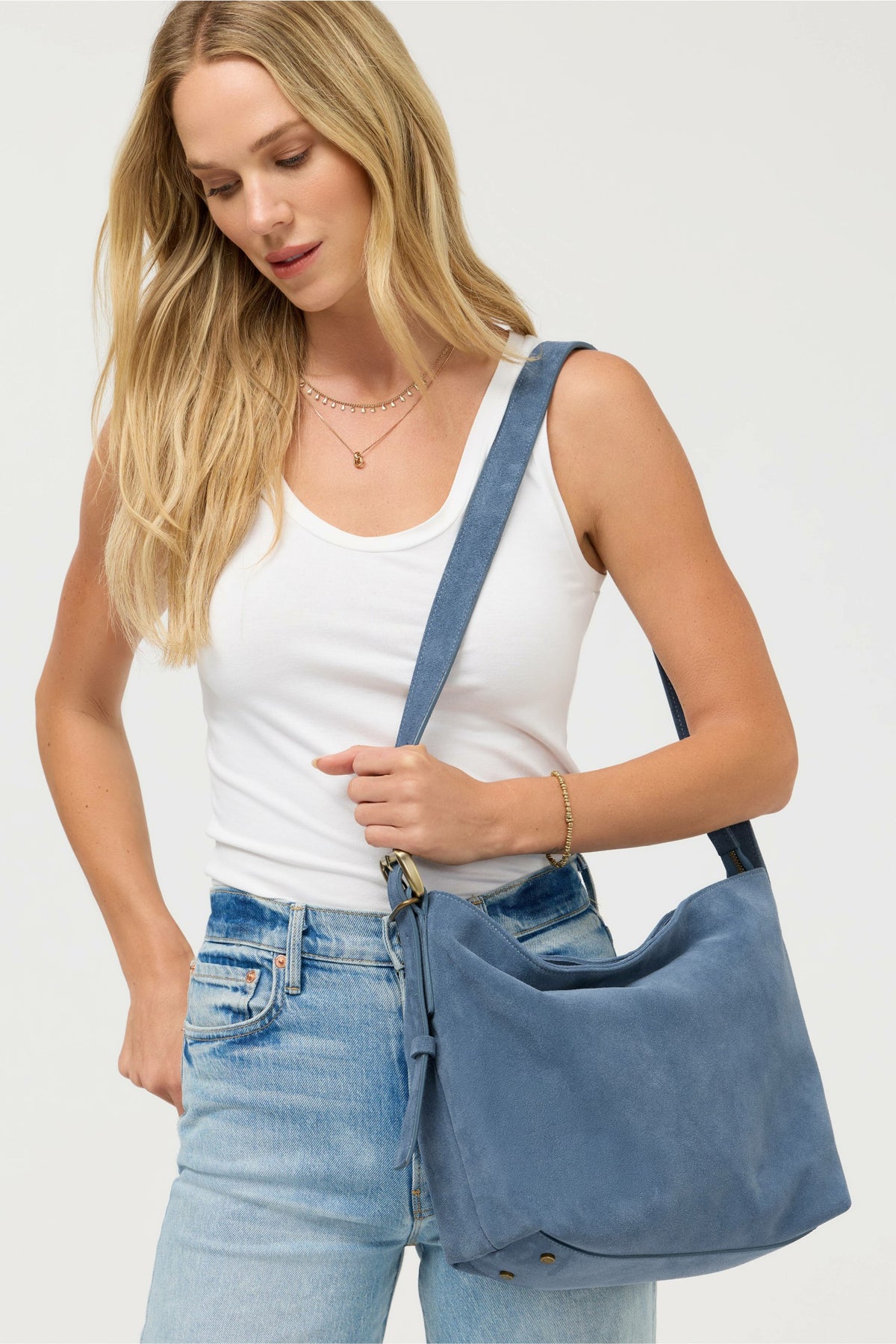 ITALIAN SUEDE CROSSBODY BUCKET BAG - Johnny Was Featured