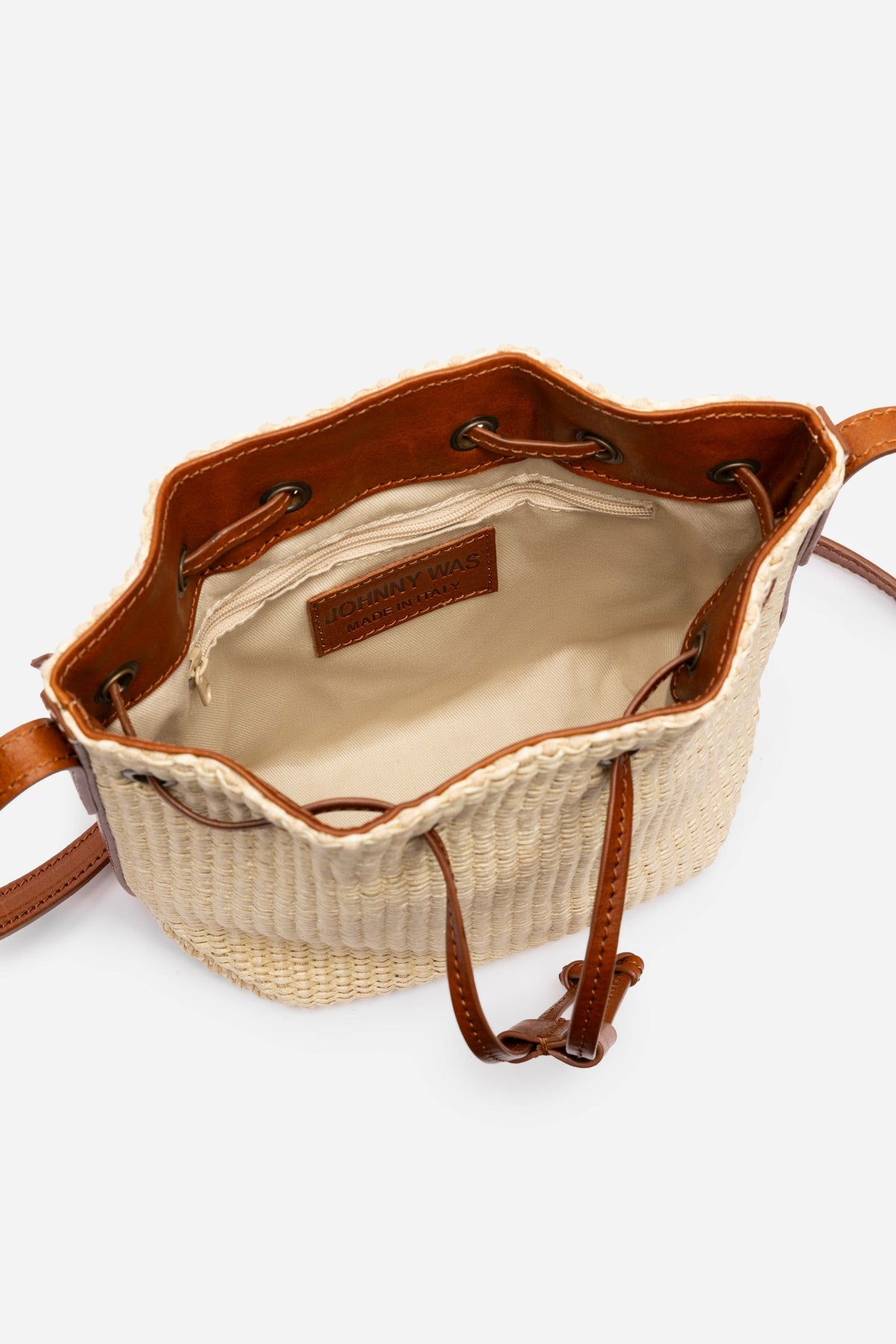 ITALIAN RAFFIA CROSSBODY BUCKET BAG - Johnny Was Exclusive