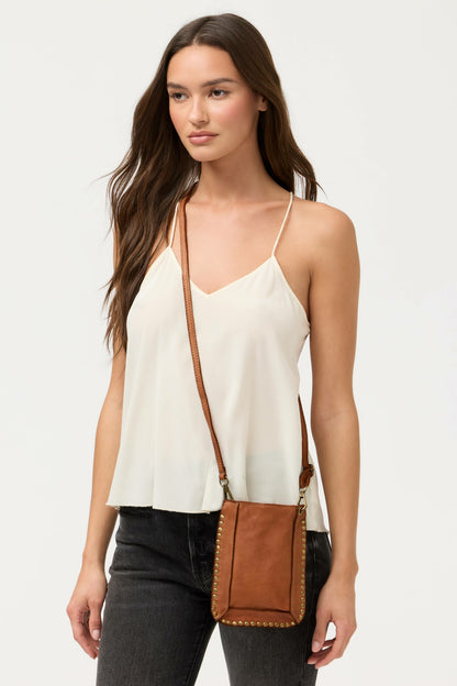 ITALIAN LEATHER STUDDED CELL PHONE CROSSBODY - Johnny Was New