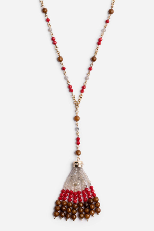 SEMIPRECIOUS BEADED NECKLACE WITH TASSEL - Johnny Was Recommended