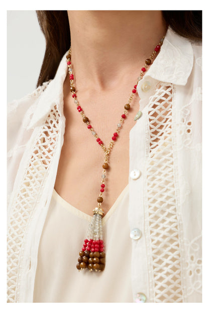 SEMIPRECIOUS BEADED NECKLACE WITH TASSEL - Johnny Was Recommended