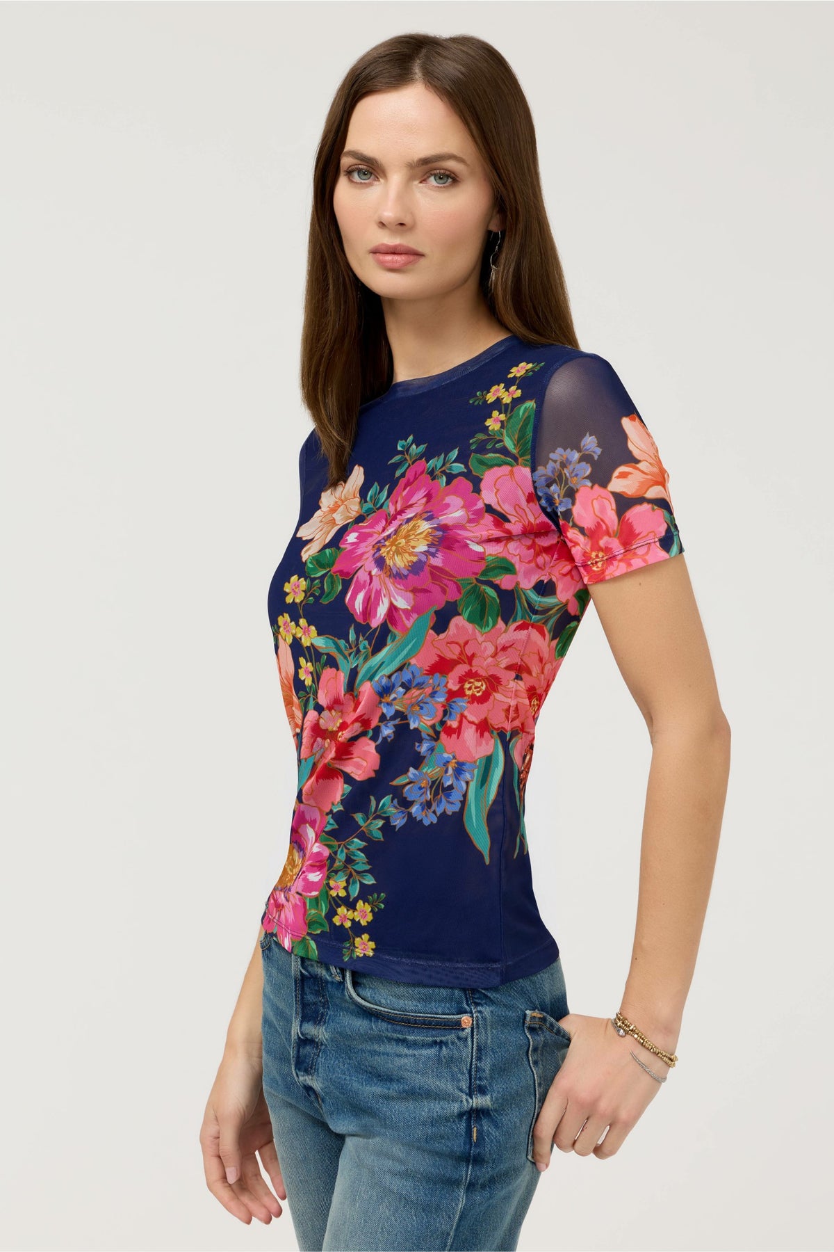 ELEANOR SHORT SLEEVE MESH TEE - Johnny Was Trending