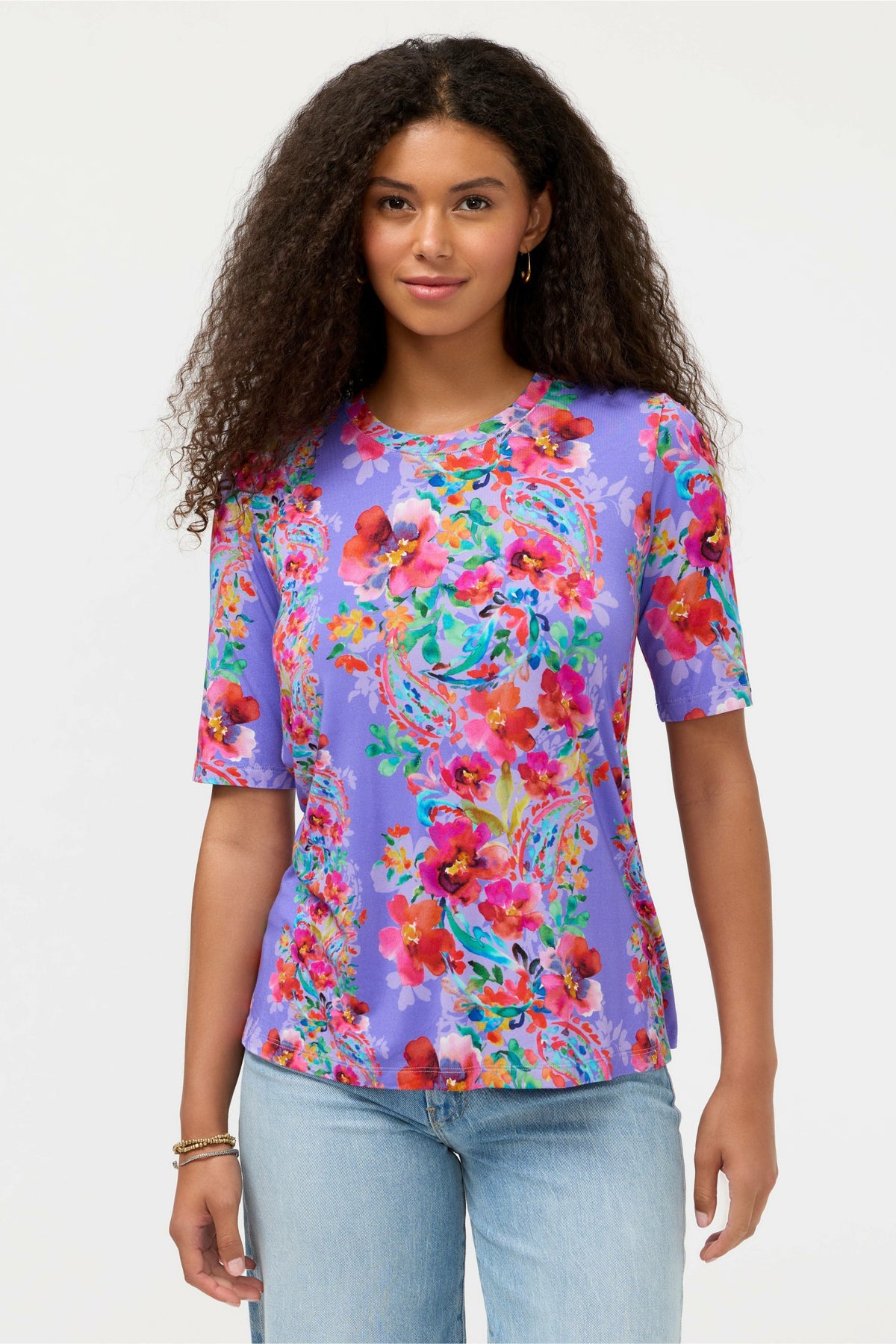 THE JANIE FAVORITE ELBOW SLEEVE CREW NECK SWING TEE - Johnny Was Recommended