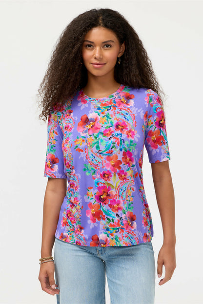 THE JANIE FAVORITE ELBOW SLEEVE CREW NECK SWING TEE - Johnny Was Recommended