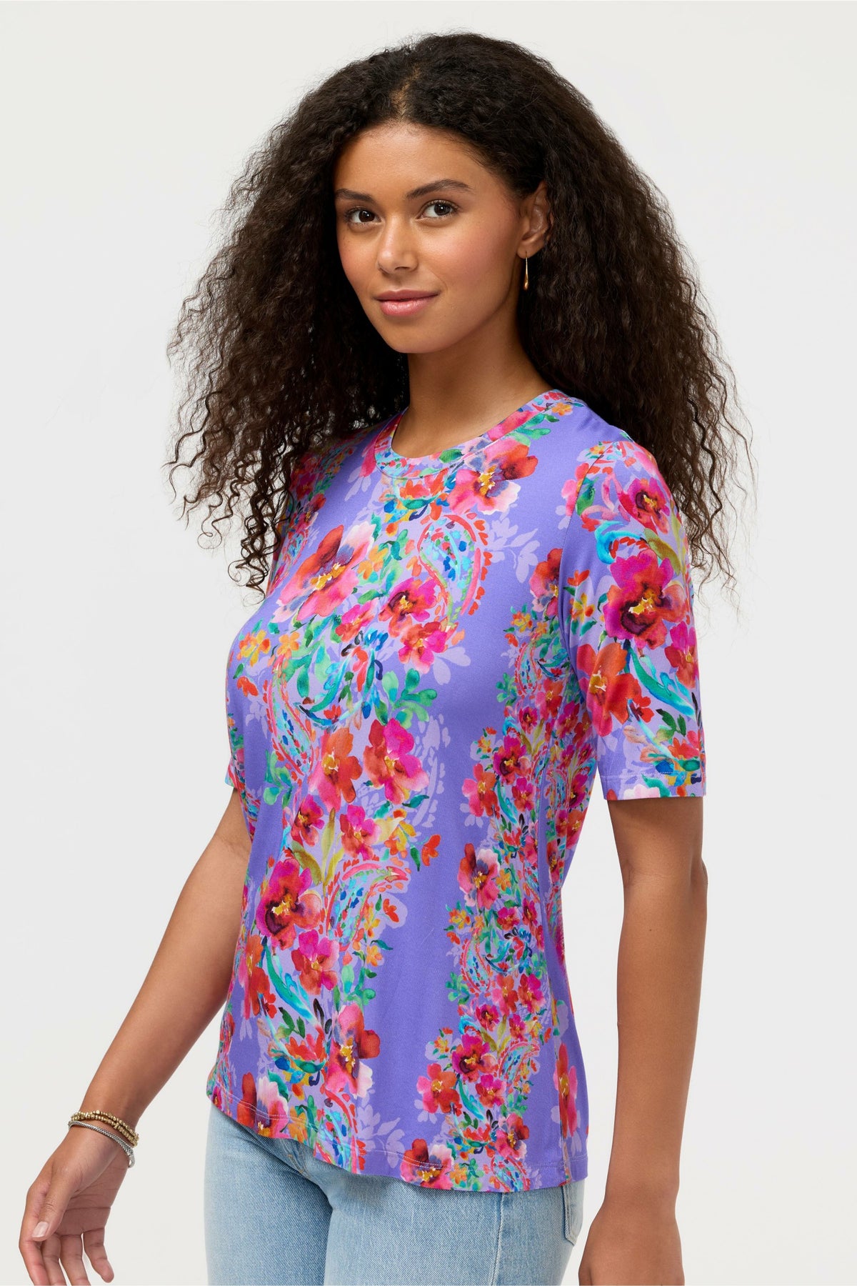 THE JANIE FAVORITE ELBOW SLEEVE CREW NECK SWING TEE - Johnny Was Recommended