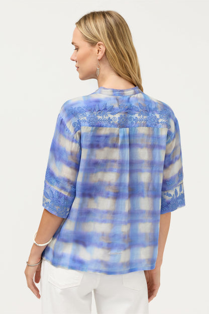SHORT SLEEVE RELAXED MANDARIN COLLAR SHIRT - Johnny Was Exclusive