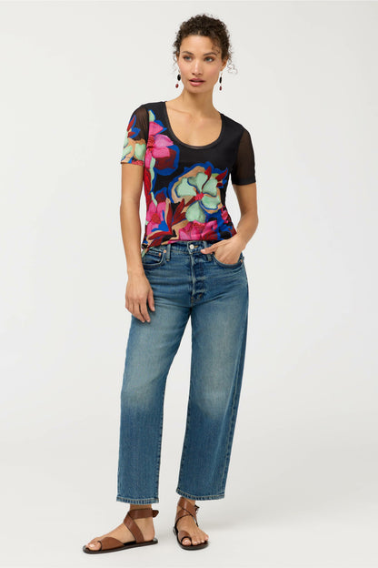 SHORT SLEEVE SCOOP NECK MESH TEE - Johnny Was Recommended