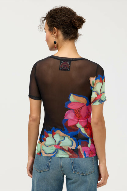 SHORT SLEEVE SCOOP NECK MESH TEE - Johnny Was Recommended