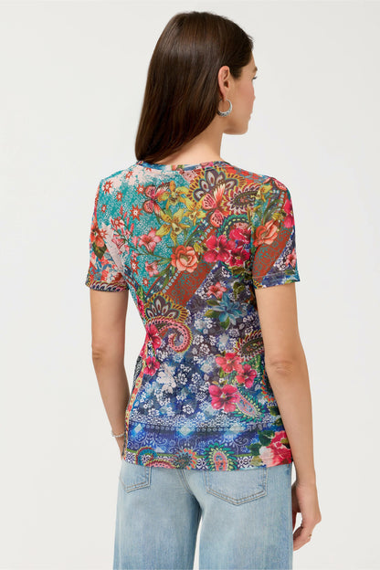 SHORT SLEEVE SCOOP NECK MESH TEE - Johnny Was Recommended