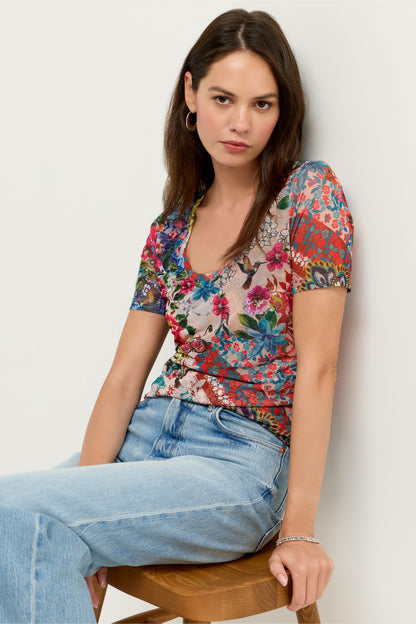 SHORT SLEEVE SCOOP NECK MESH TEE - Johnny Was Recommended