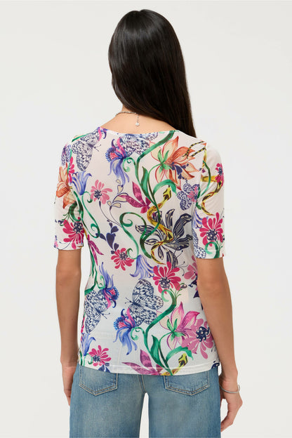 ELBOW SLEEVE BOAT NECK MESH TOP - Johnny Was Signature