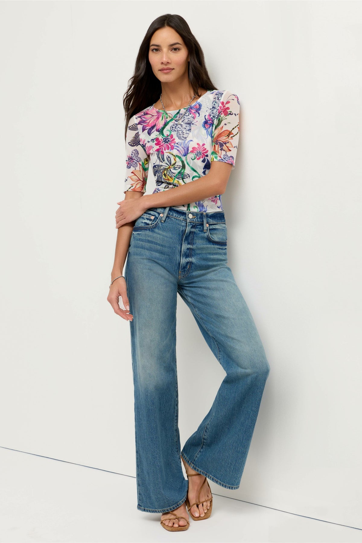 ELBOW SLEEVE BOAT NECK MESH TOP - Johnny Was Signature