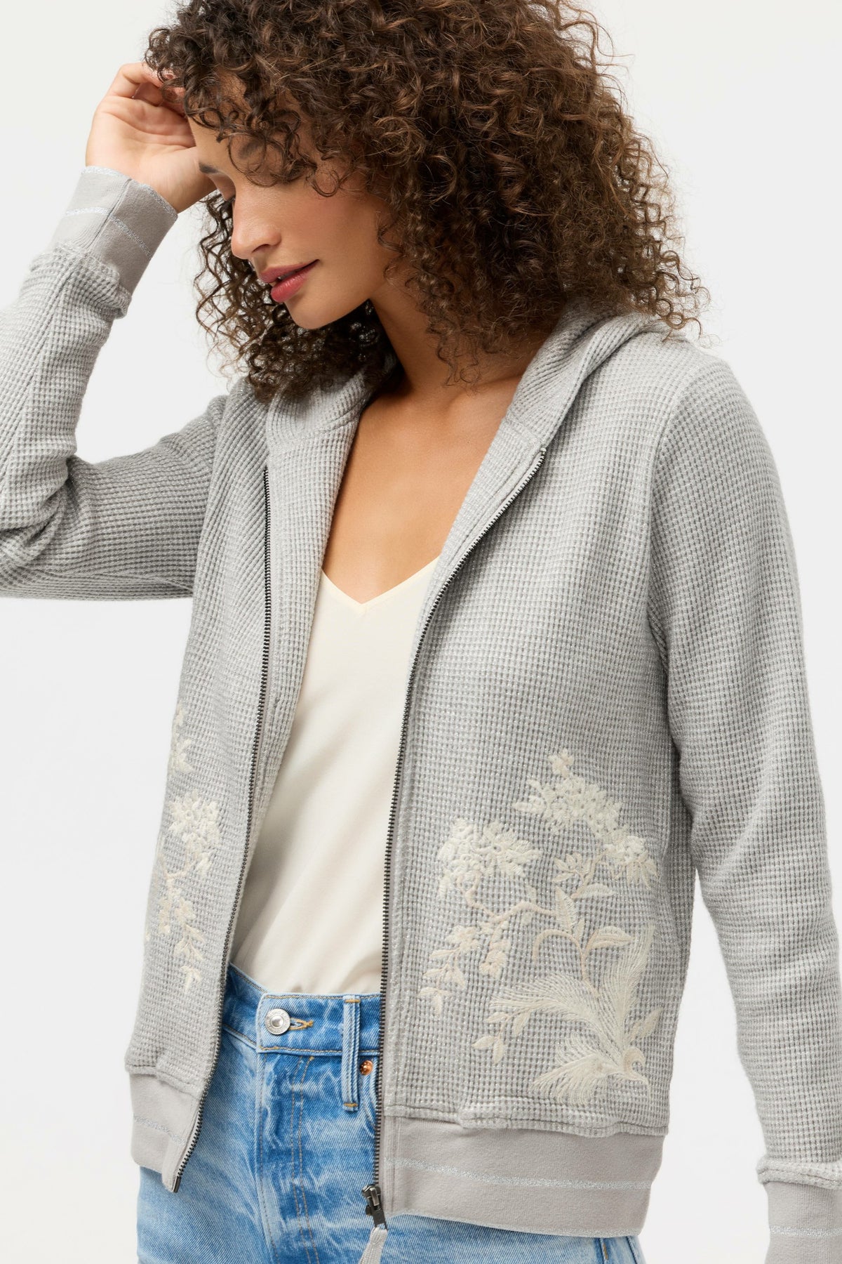 METALLIC THERMAL ZIP UP HOODIE - Johnny Was Trending