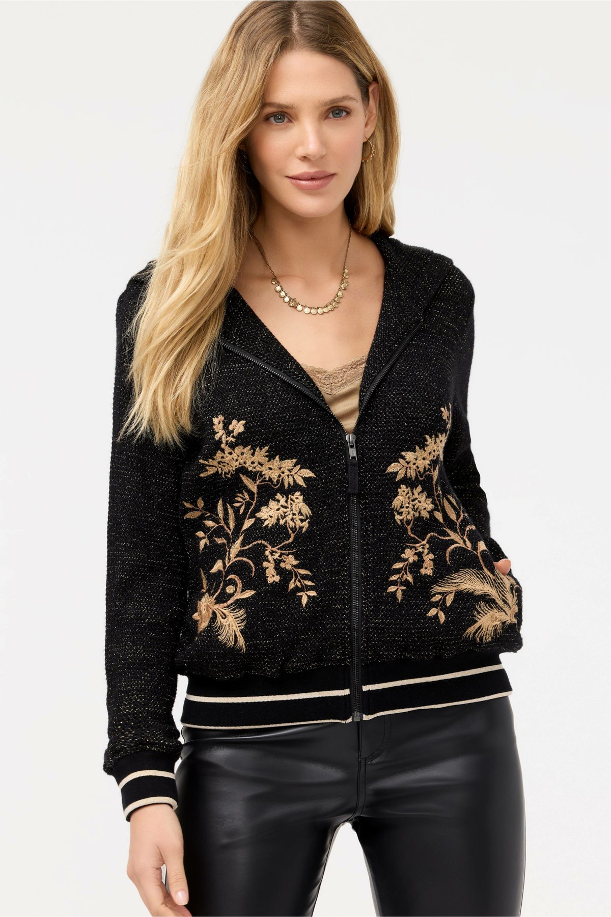 METALLIC THERMAL ZIP UP HOODIE - Johnny Was New