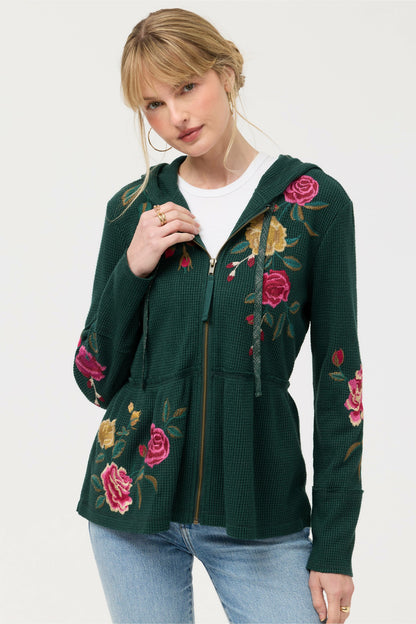 PEPLUM METALLIC THERMAL HOODIE - Johnny Was Featured