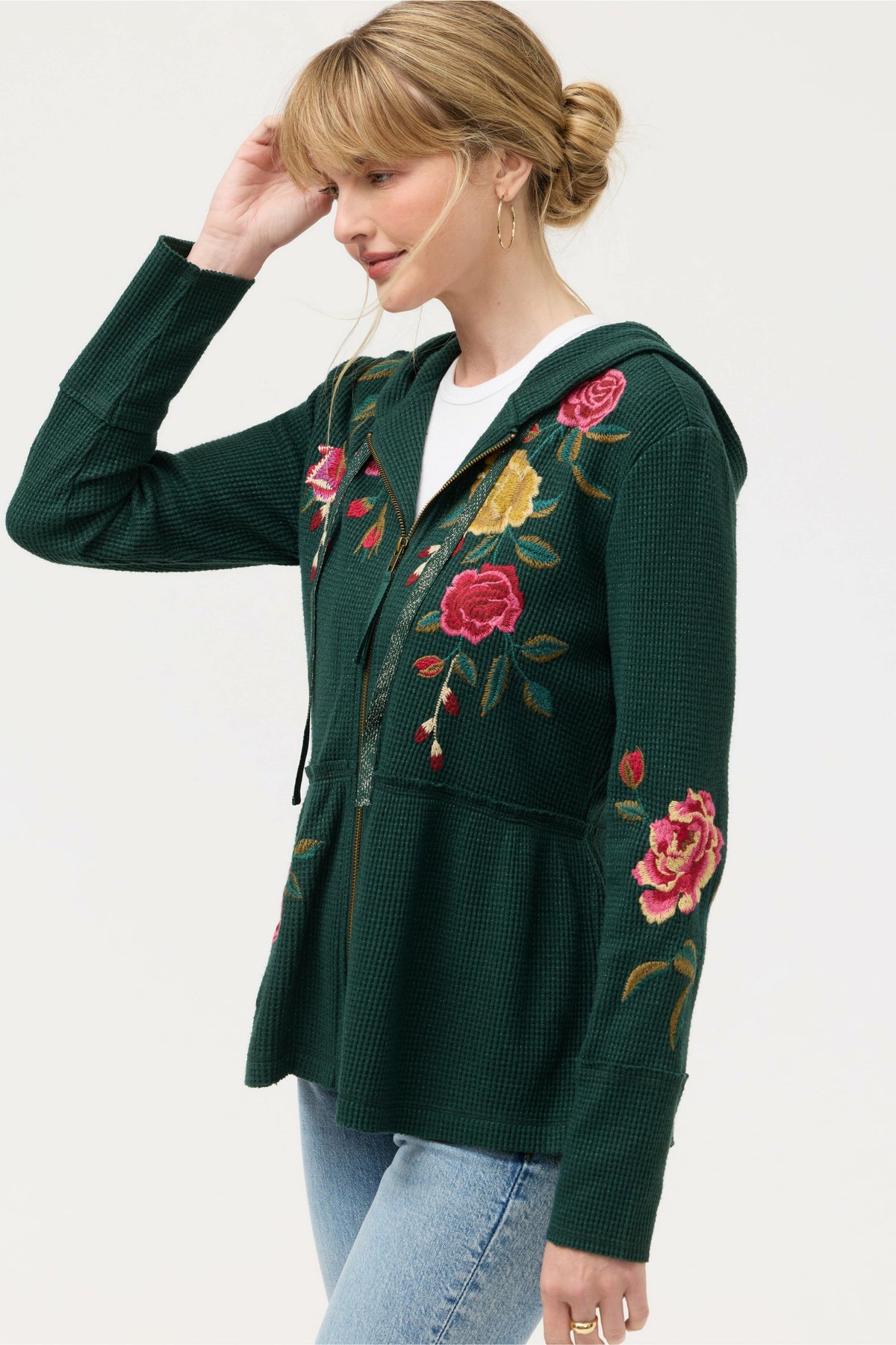 PEPLUM METALLIC THERMAL HOODIE - Johnny Was Featured