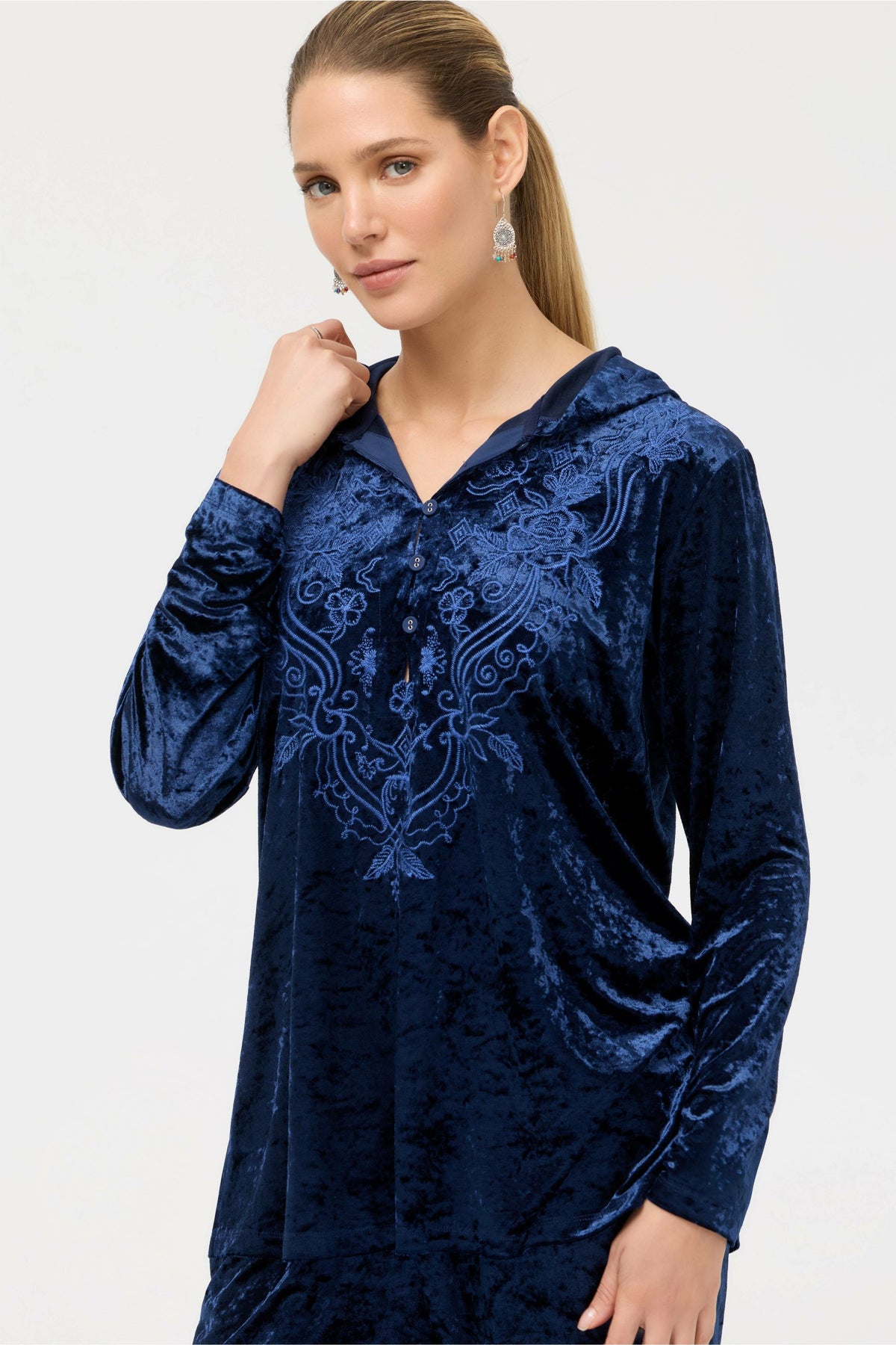 CRUSHED VELVET PULL ON HOODIE - Johnny Was Recommended