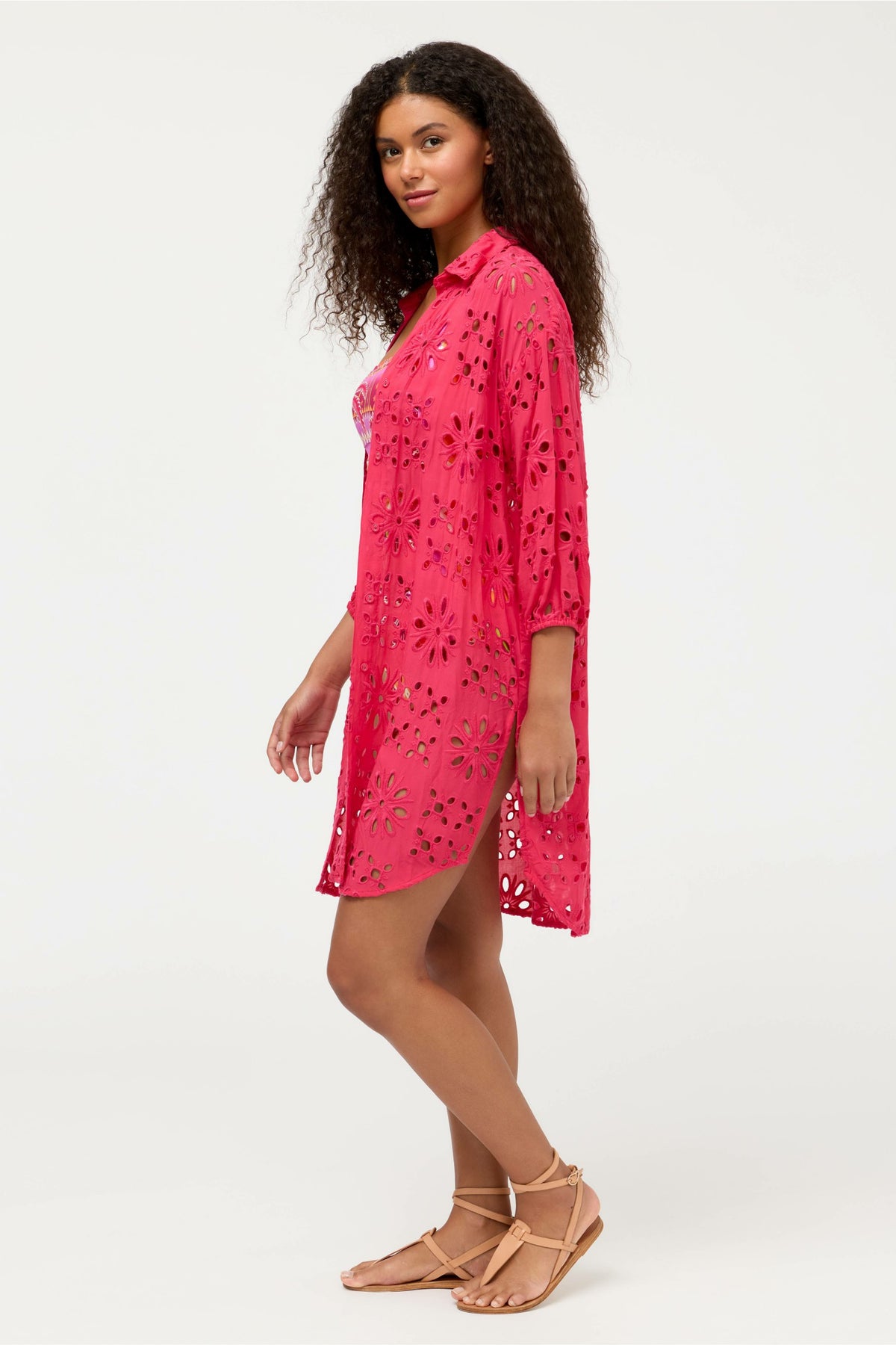 EYELET BUTTON DOWN SHIRT DRESS - Johnny Was Popular