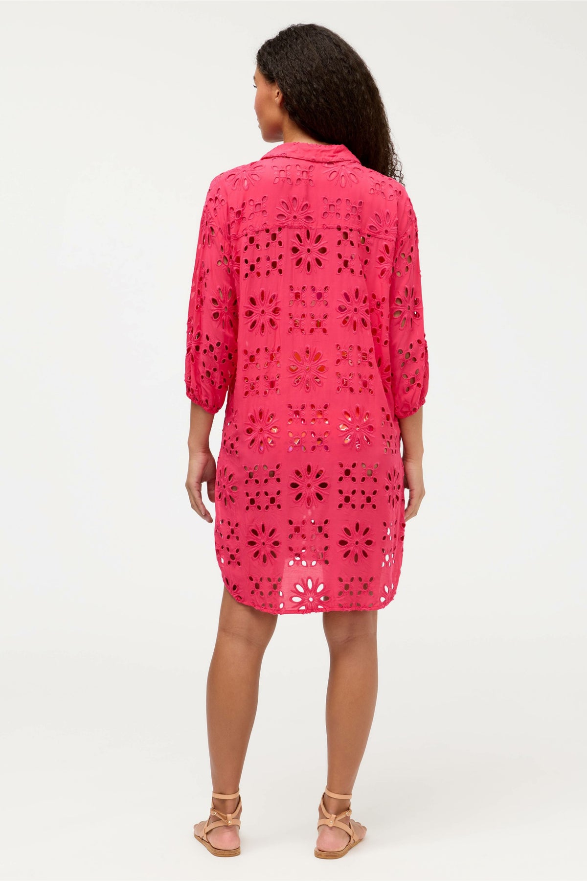 EYELET BUTTON DOWN SHIRT DRESS - Johnny Was Popular