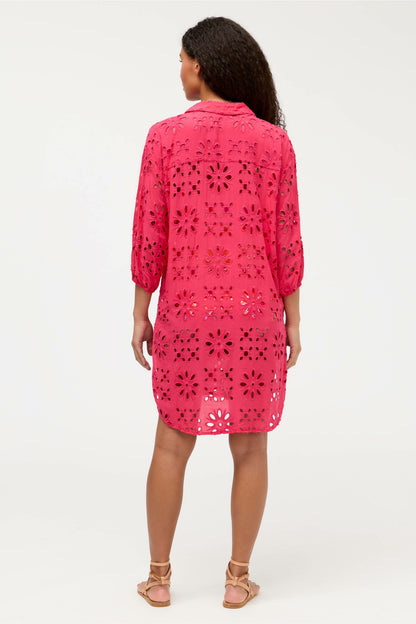 EYELET BUTTON DOWN SHIRT DRESS - Johnny Was Popular