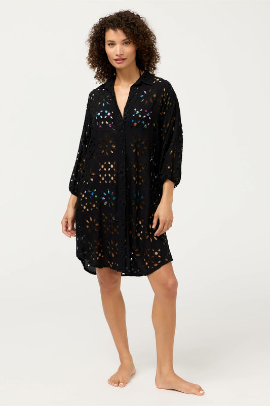 EYELET BUTTON DOWN SHIRT DRESS - Johnny Was New