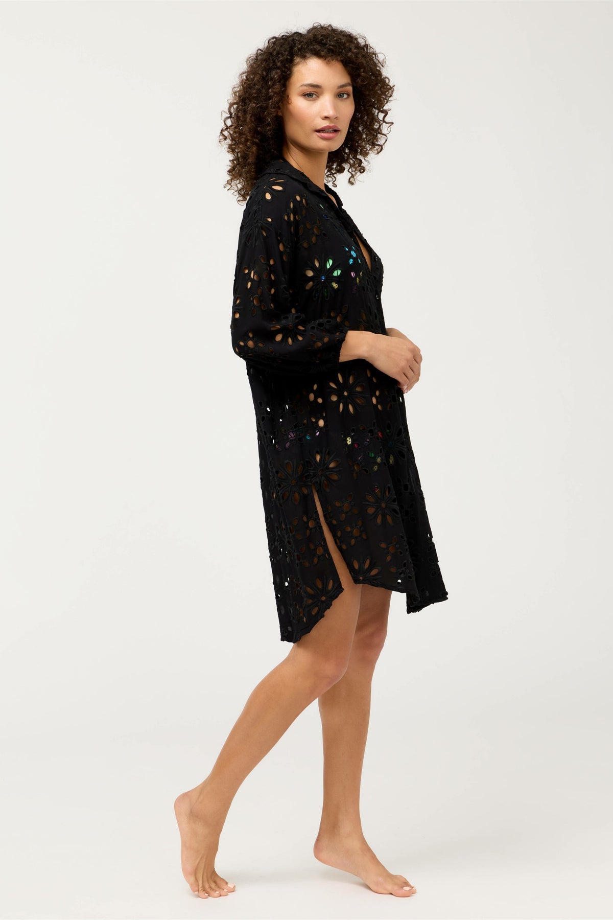 EYELET BUTTON DOWN SHIRT DRESS - Johnny Was New
