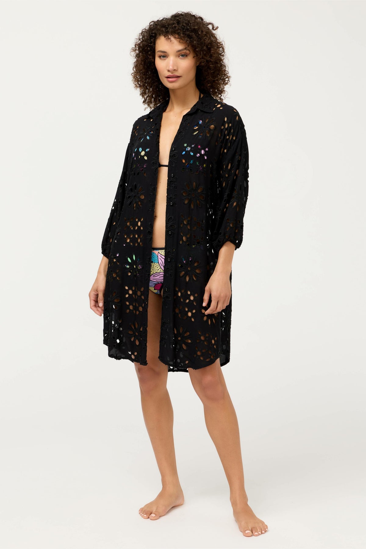 EYELET BUTTON DOWN SHIRT DRESS - Johnny Was New
