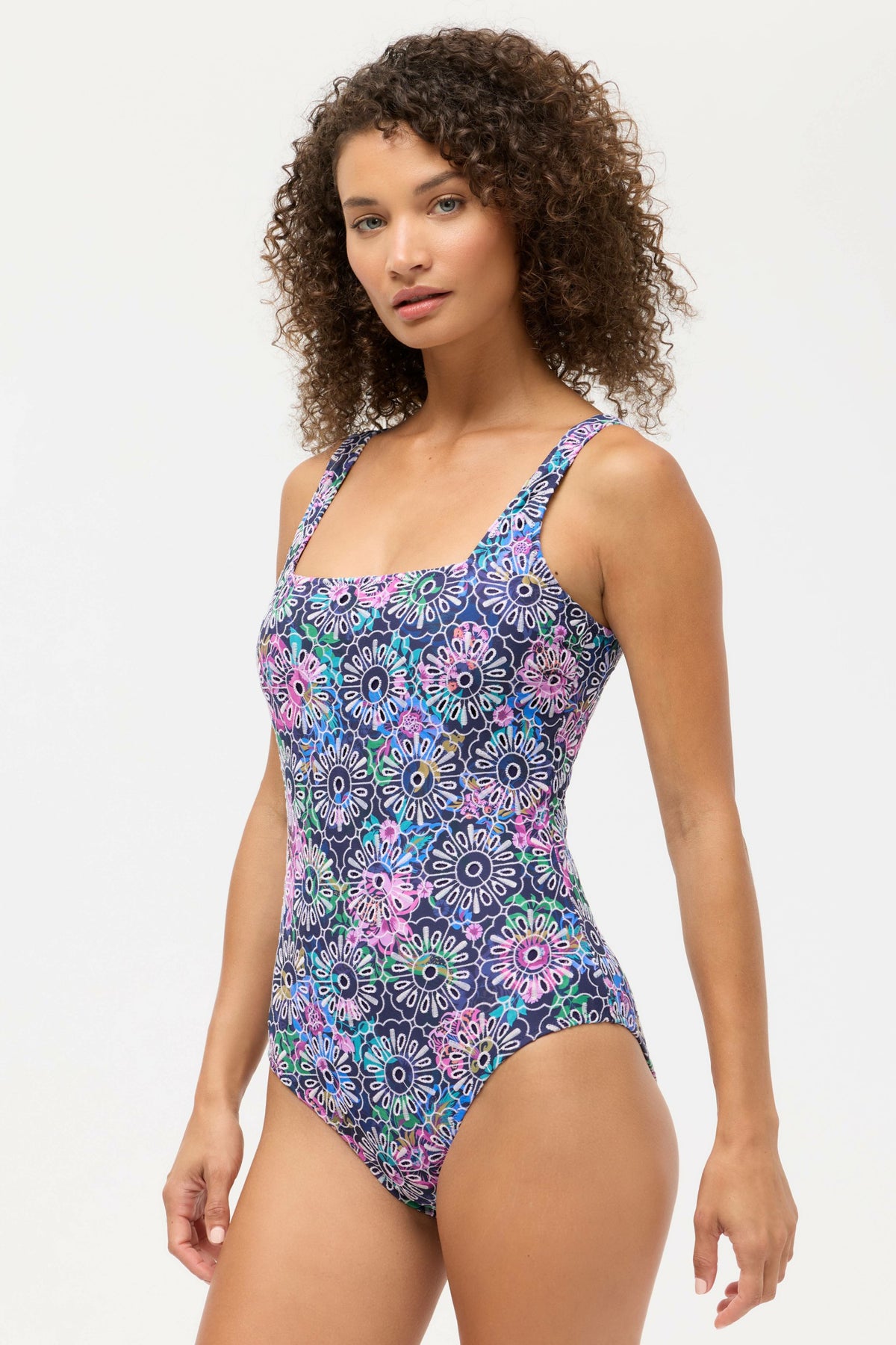 NAVY MELIA EYELET SQUARE NECK ONE PIECE - Johnny Was New