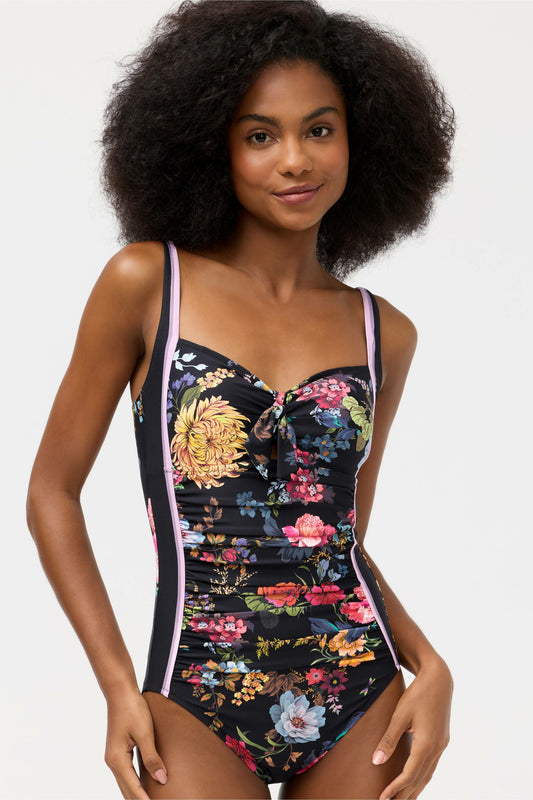 BACCARA TIE RUCHED ONE PIECE - Johnny Was Signature