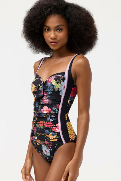 BACCARA TIE RUCHED ONE PIECE - Johnny Was Signature