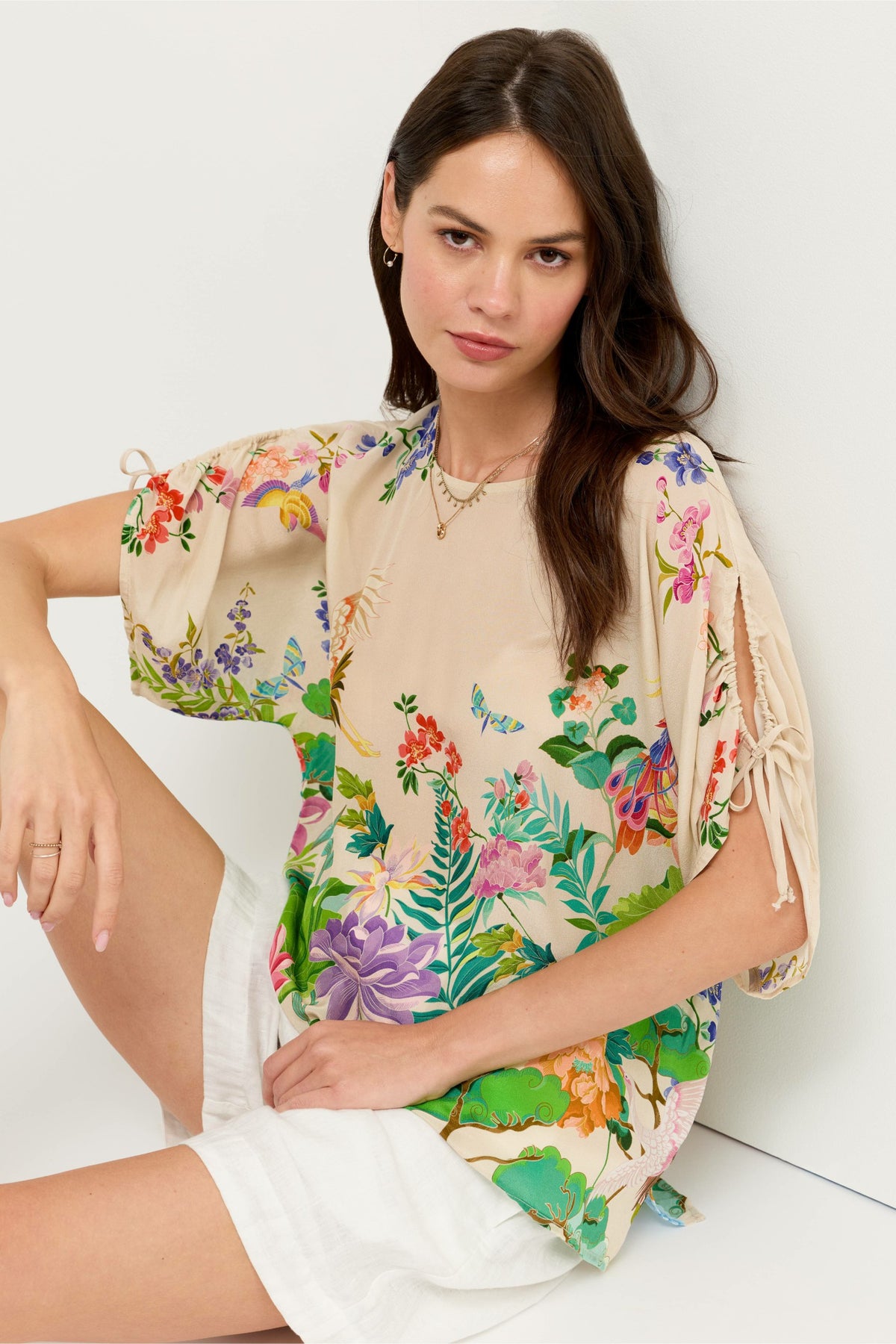 BLUET DRAWCORD SLEEVE BLOUSE - Johnny Was Featured